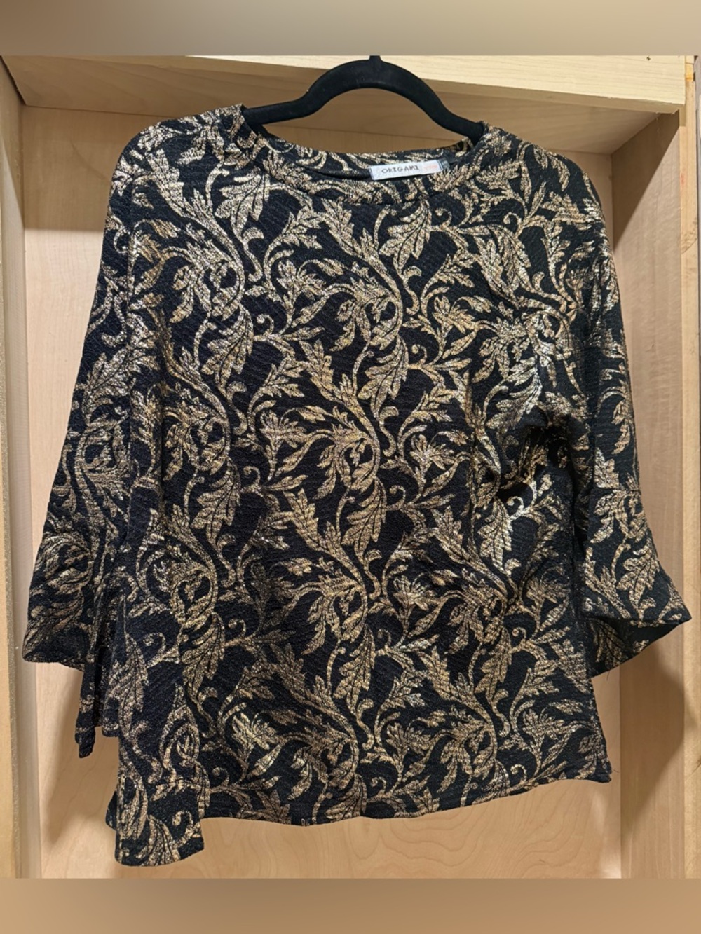 Origami ❤️ Chic Black & Gold Brocade Top Size Small NEW